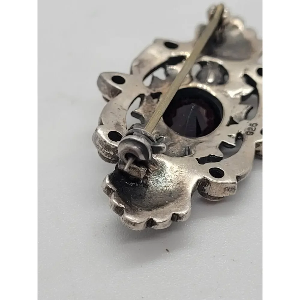 Vintage Sterling Silver Marcasite Pearl Brooch Coquette Art Deco Pin